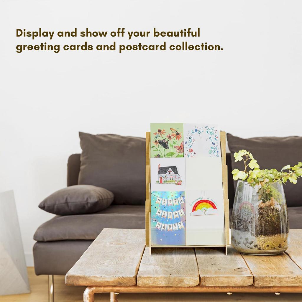 Card Display Rack 3 Tier Wooden Shelf Trading Card Display Stand for Home Workplace Wedding Party Trade Show Retail Store Craft