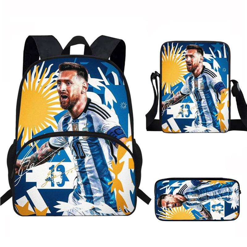 Set Zaino Scolastico per Bambini a Tema Messi con Borsa a Tracolla Astuccio per Studenti Elementari