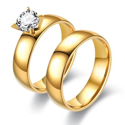 Gold-Plated Stainless Steel Couple Rings Set for Women And Men Engagement Wedding Band Rings Valentine's Day Gift