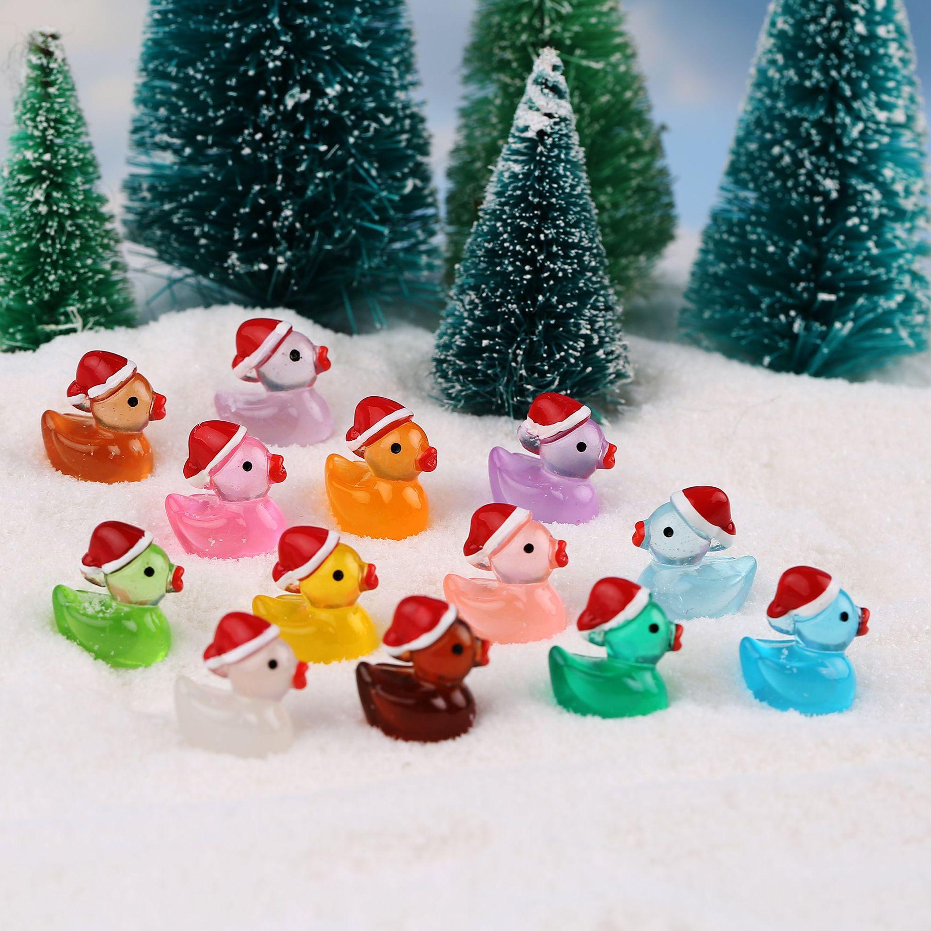 

100/50Pc Small Christmas Resin Ducks Tiny Miniature Ducks With Xmas Hat Figures For Craft Household Prank Game Dollhouse Party Decoration 50pc