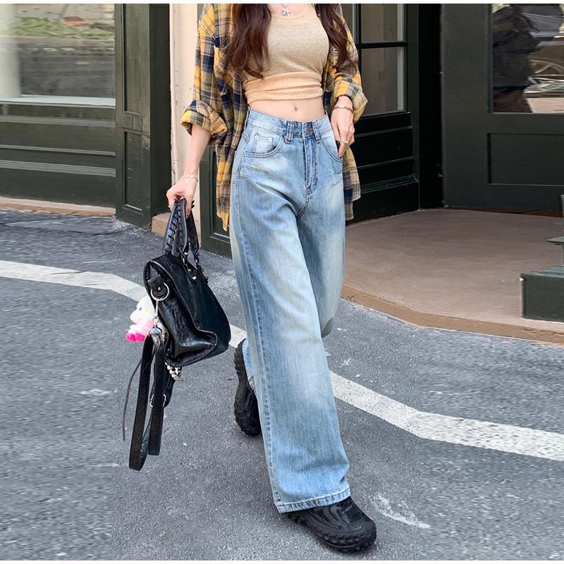High Waist Straight Leg Jeans Women's Early Spring Plus Size Pear Shaped Body High Street Wide Leg Long Denim Pants