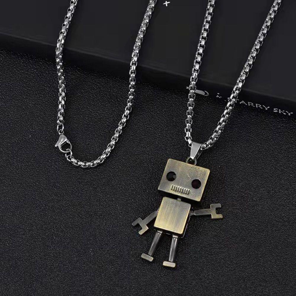 Industry Punk Stainless Steel Birthday Present Robot Necklace Metal Pendant Choker Man Necklace