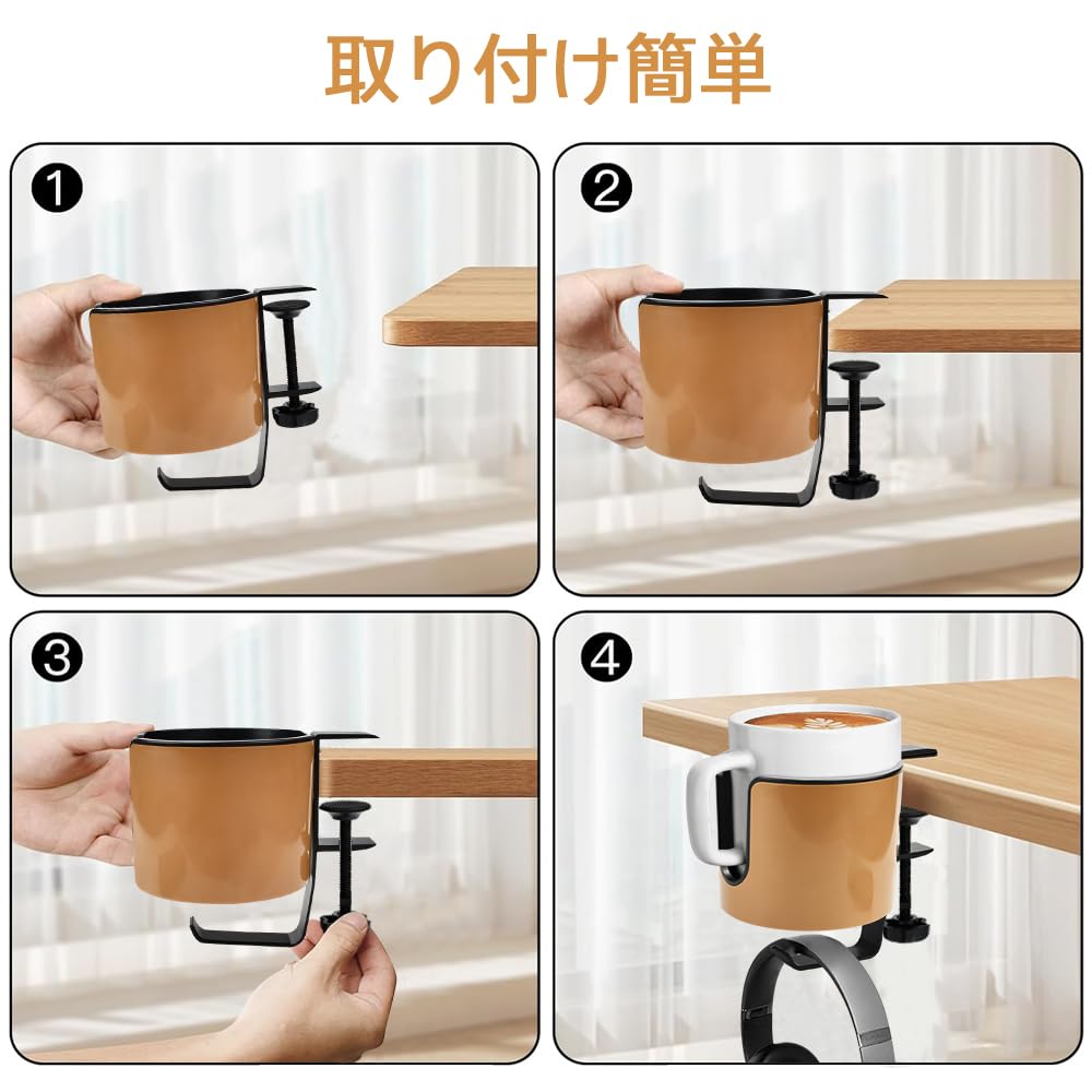 ZADAFINA Porte-boisson Porte-gobelet de bureau 2 en 1 Porte-boisson Rack de rangement multifonctionnel Support pour écouteurs Porte-gobelet Alliage d'aluminium ABS Bureau d'ordinateur Facile à