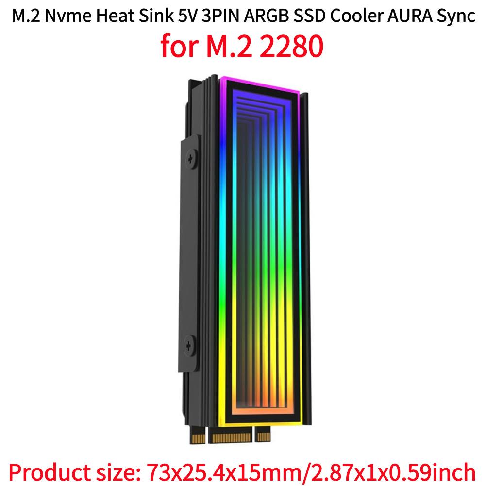 M.2 2280 SSD Heatsink Heat Sink Cooler with Thermal Silicone Pad 5V 3 Pin ARGB SSD Cooler Built-in Fan M.2 Radiator for M.2 2280