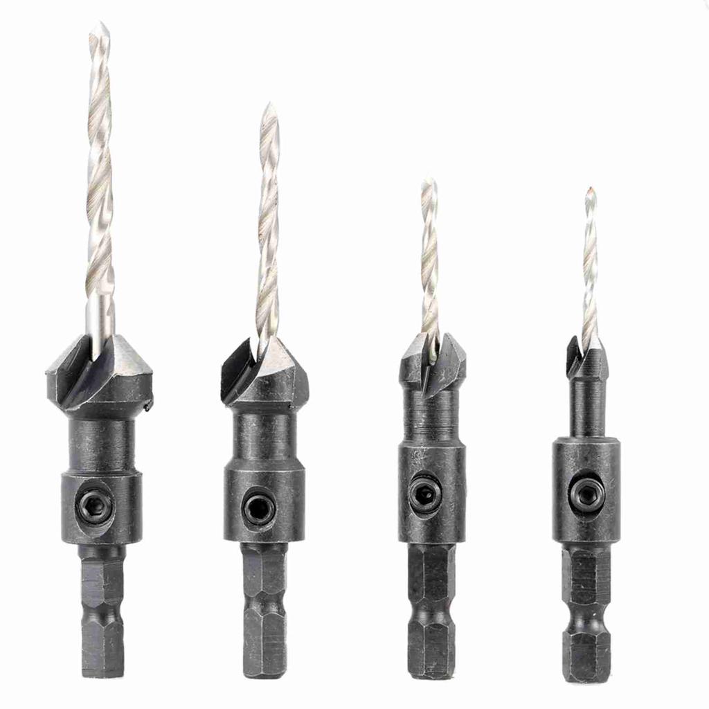 4pcs Countersink Drill Bit Set 1 4in Hex Shank Adjustable Woodworking Tapered Drill Bit with Hex Wrench