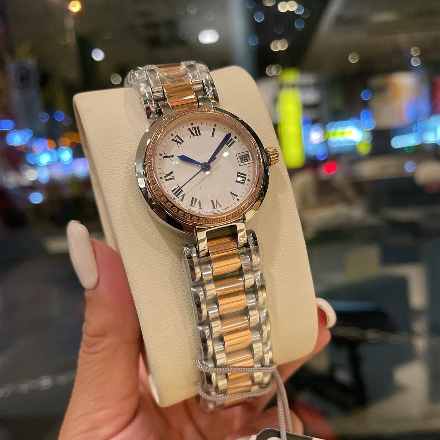 

Женские кварцевые часы Heart Moon Series со стальным браслетом и циферблатом с римскими ракушками и бриллиантами