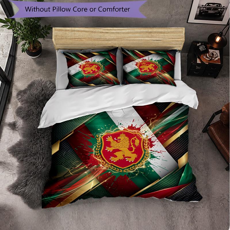 Hungary Football Pattern 3 Pieces Bedding Set Soft Microfiber Duvet Cover with Pillow Cases for Bedroom