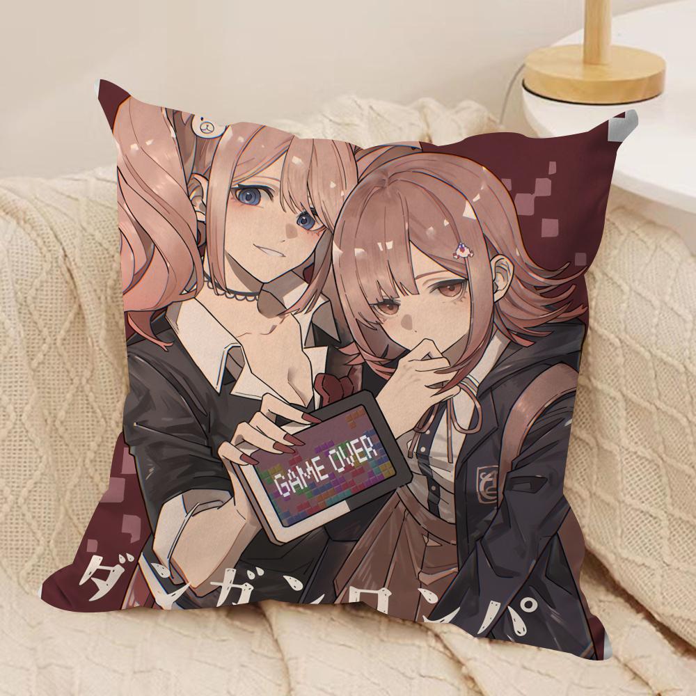 D-Danganronpa Anime Cute Cushion Cover Silky Short Plush Invisible Zipper Dustproof Sofa Pillow Case For Home Decor