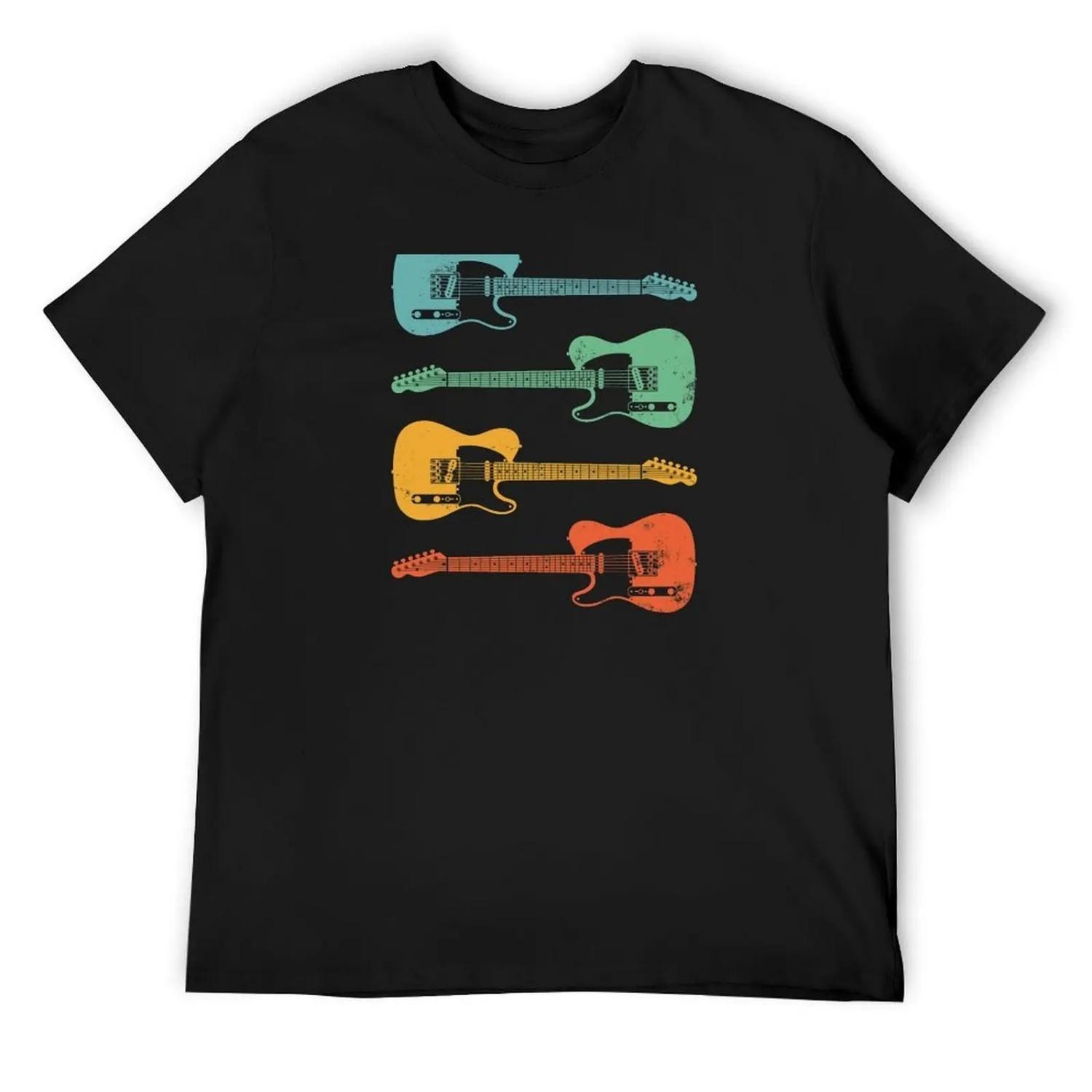 

T-Style Electric Guitar Cool Retro Colors T-Shirt T-shirts man oversized quick-drying mens funny t shirts XXXXXL чорний
