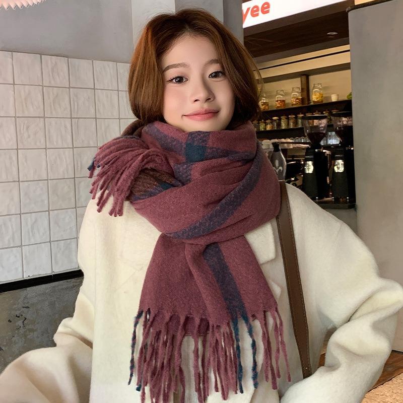 2025 Korean imitation cashmere scarf women's autumn and winter high-end warm shawl cute versatile plaid scarf