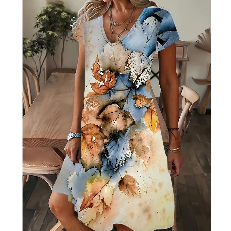 

Летняя мода женские V-образный вырез короткий рукав красивые цветы принтованные платья сексуальные короткие юбки платья 8XL жёлтый