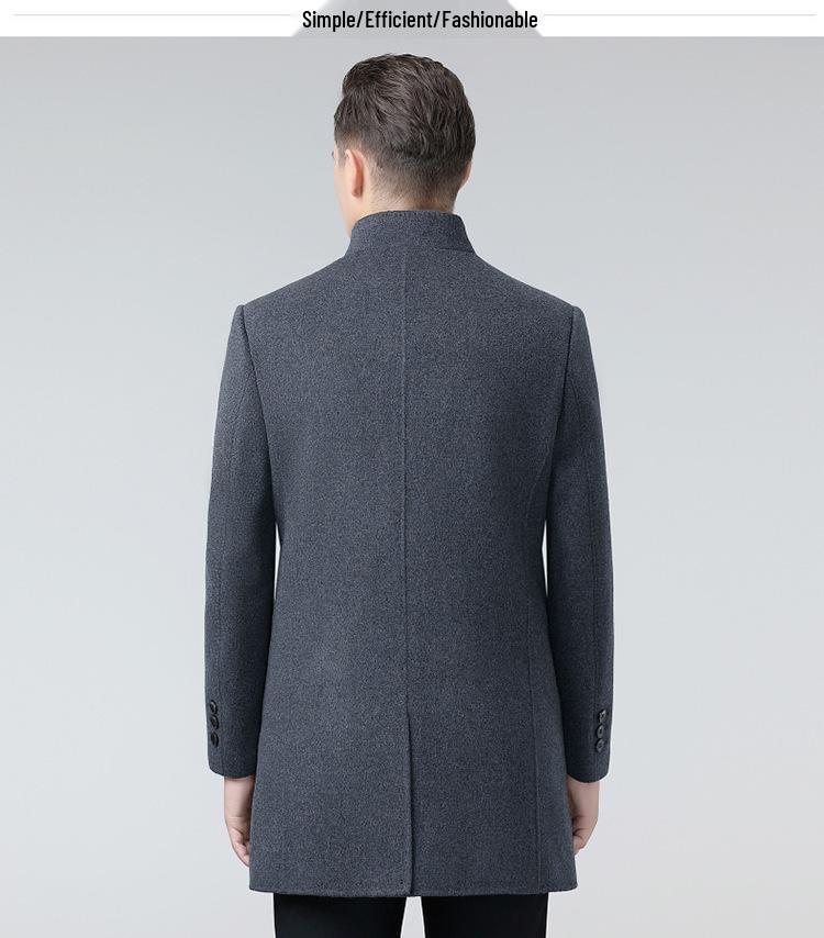 High-Quality Men's Double-Faced Wool Coat with Down Liner: Autumn/Winter Business Casual Stand Collar
