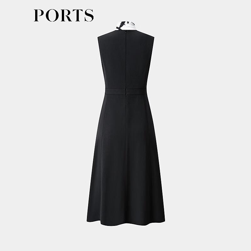 PORTS Women's Black Printed Scarf-Trim Dress
