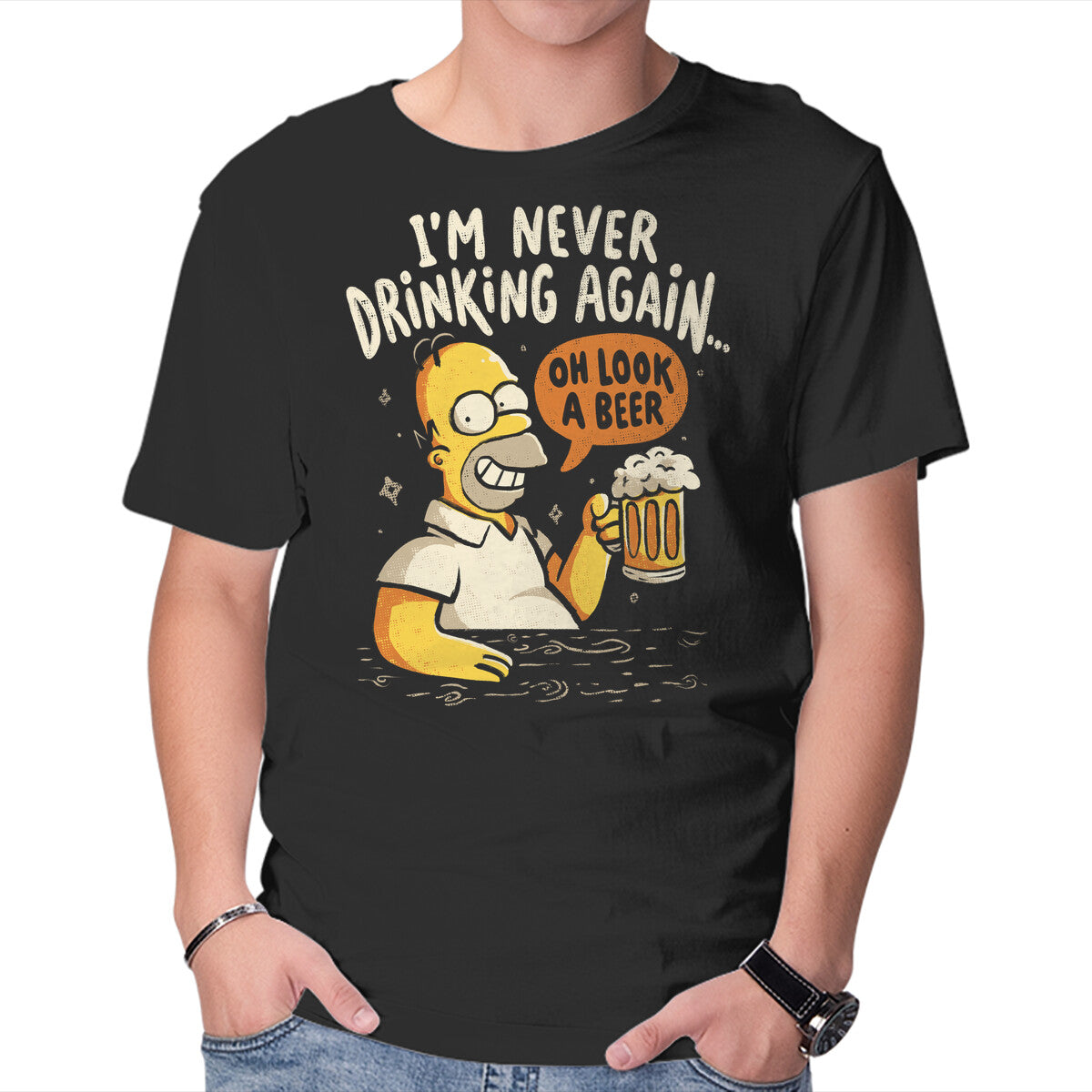 Unisex Crew Neck T-Shirt Never Drink Again Graphic Short Sleeve Casual Tee XXXL