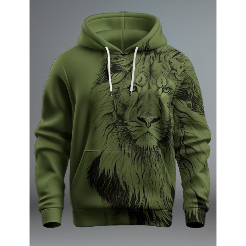 Graphic Lion Men's Fashion 3D Print Hoodie Streetwear Hoodies Long Sleeve Hooded Front Pocket Spring Sweatshirt