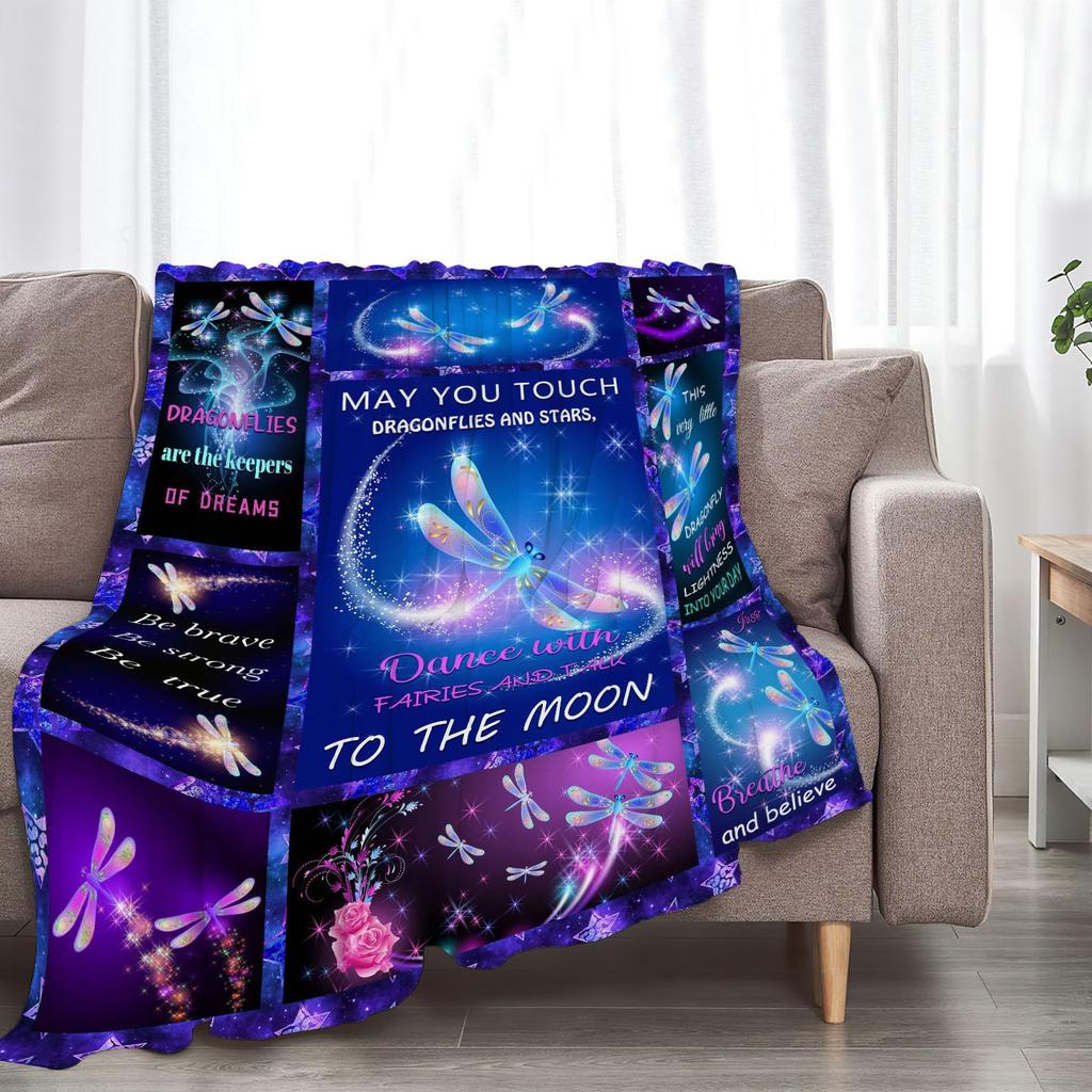 Dragonfly Print Flannel Blanket Office Nap Blanket Air Conditioner Blanket