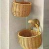 Kitchen Storage Basket With Handle Cute Wall Hanging Woven Basket Kawaii Hanging Storage Basket Kitchen Sundries Organizer