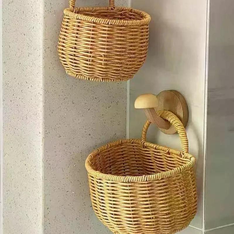 Kitchen Storage Basket With Handle Cute Wall Hanging Woven Basket Kawaii Hanging Storage Basket Kitchen Sundries Organizer
