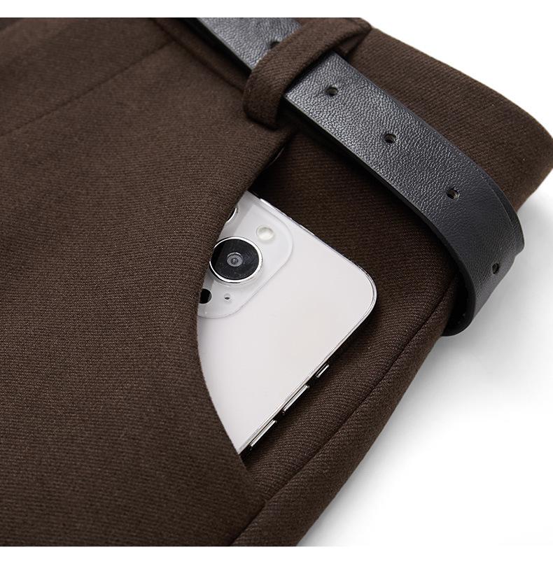 Women's Coffee Wool-Blend A-Line Skirt: High-Waisted, Slimming, Back Slit for Autumn/Winter 2025.