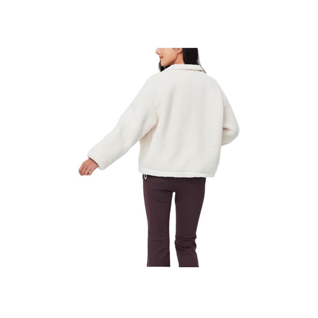 Skechers Outdoor Series Casual Warm Solid Color Stand Collar Spliced Cotton Jacket Women Jacket Eggshell L424W010-00V7