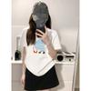 Large Size Women's Summer Front Shoulder Cartoon Printing Loose Crew Neck Inner Short Sleeve T-Shirt% Pure Cotton Bottom Top
