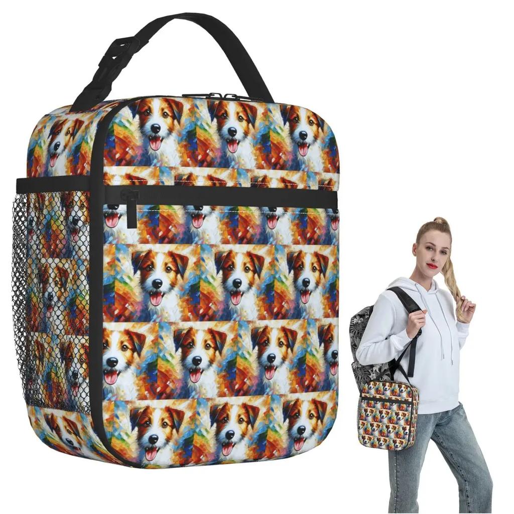 Kromfohrlander Dog Jack Russell Terrier Acrylic Insulated Lunch Bag Women Children Leakproof Food Boxes Thermal Lunch Box Tote
