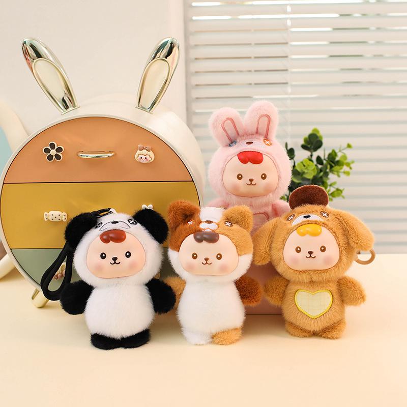 Cartoon Rabbit Panda Cat Dog Elf Plush Toys Cute Baby Animal Pendants Soft Cozy Hanging Decor Car Keychain Backpack Decor