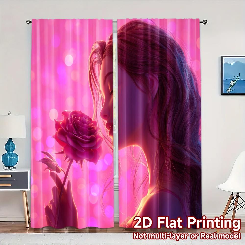 

Комплект из 2 плоских печатных штор без карниза Blooming Glow Chic Цифровая печать Универсальная полиэстеровая ткань Готовые шторы W100*H70(CM)-Rod Pocket&1PCS