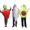 Divertente Costume Intero di Fragola Avocado Uomo Pesce per Festa di Halloween Palco Frutta Cosplay Outfit Novità Adulto Unisex