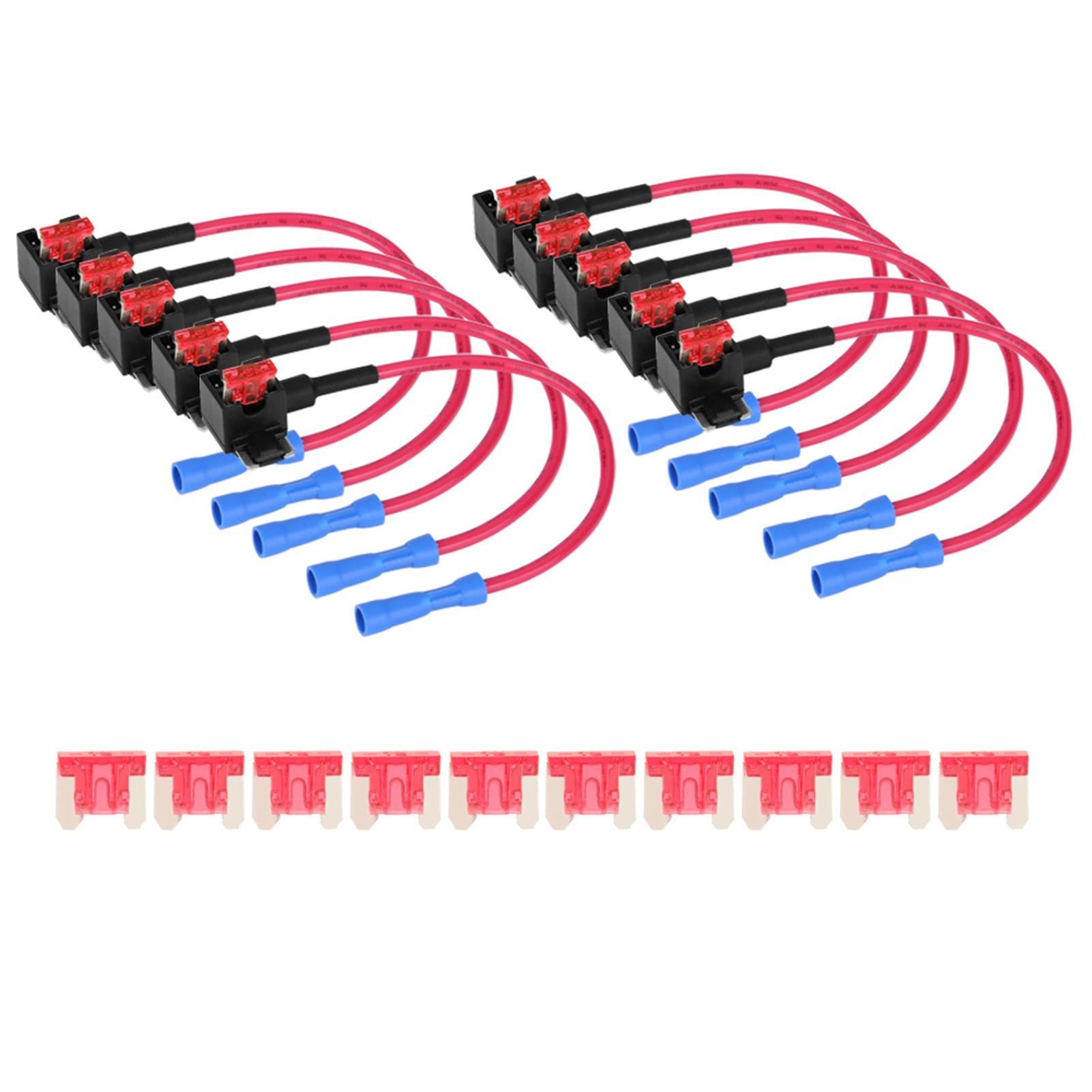 10Pcs Auto Car Add Circuit Fuse Tap Adapter 10A Micro Mini Blade Fuse Holder