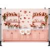 LS Romance Valentine's Day Kitchen Background Photography Pink Cabinet Floral Heart Backdrop Girl's Birthday Party Photo Studio