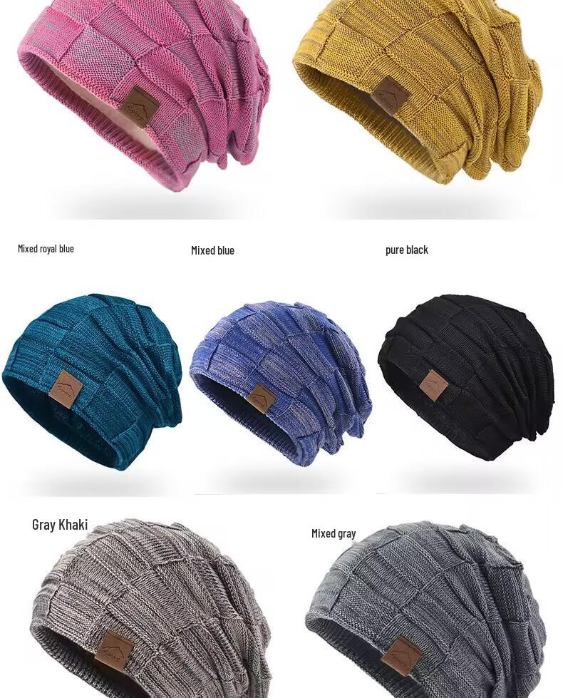 9875 Autumn/Winter Fleece-Lined Multi-Color Wool Knit Pullover Hat - Cozy Fashion for Women