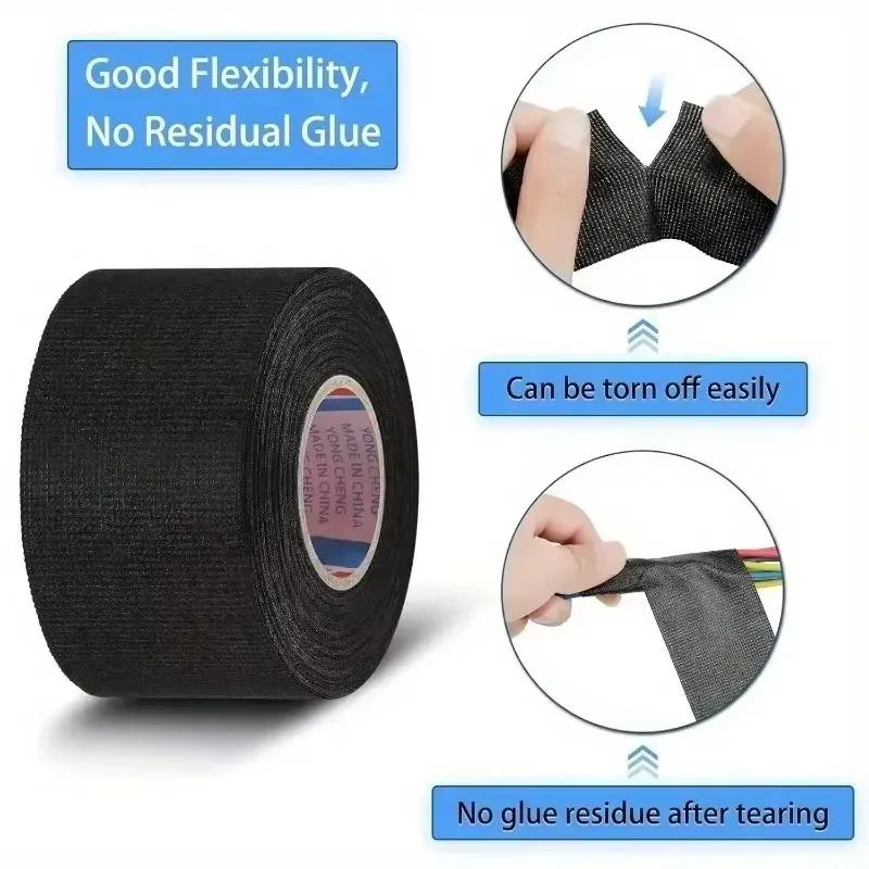 15-60M Electrical Insulating Tapes Waterproof Heat-resistant Black Adhesive Harness Cable Bundle Auto Wiring Fabric Organizer