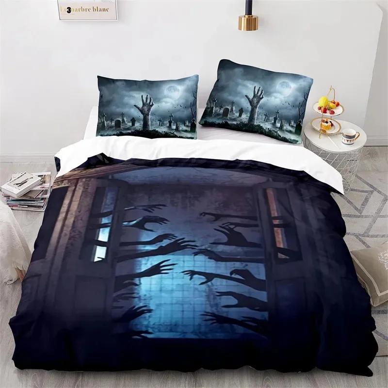 Horror Theme Spooky Bedding Set Boys Girls Twin Queen Size Duvet Cover Pillowcase Bed Kids Adult Home Textileextile
