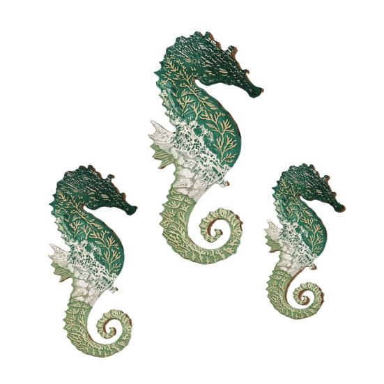 3Pcs Wooden Seahorse Wall Vintage Mediterranean Art Set Nautical