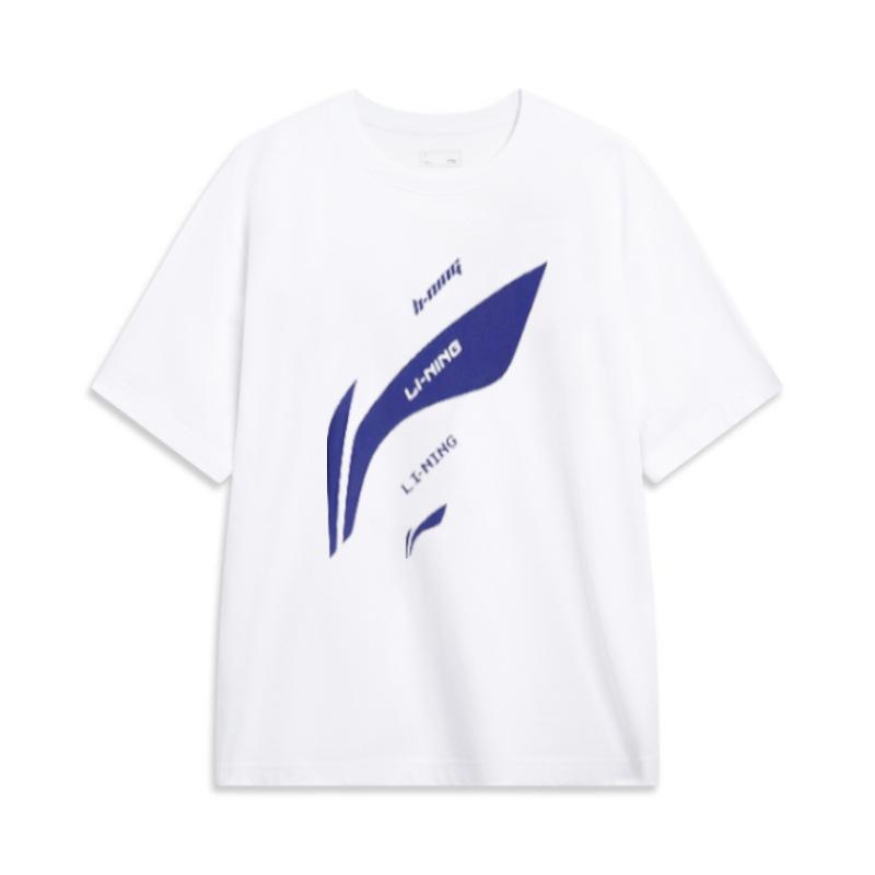 Li Ning Sports Fashion Series Logo Letter Round Neck Comfortable Versatile Breathable Loose Short Sleeve T-Shirt Unisex T-Shirt White AHSUC07-2
