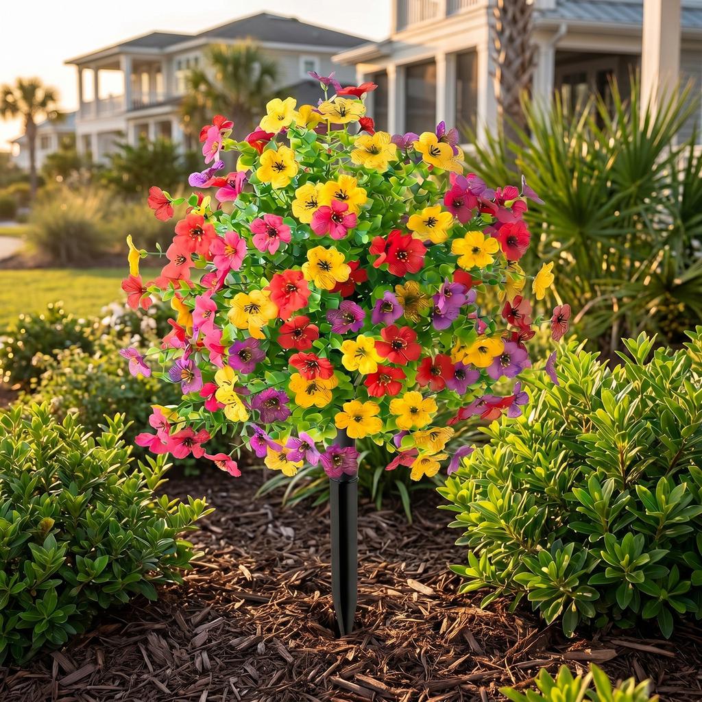 Outdoor Artificial Flowers with Ground Stakes Artificial Petunias Lifelike Decorative Flowers for Garden Yard Planter and Porch