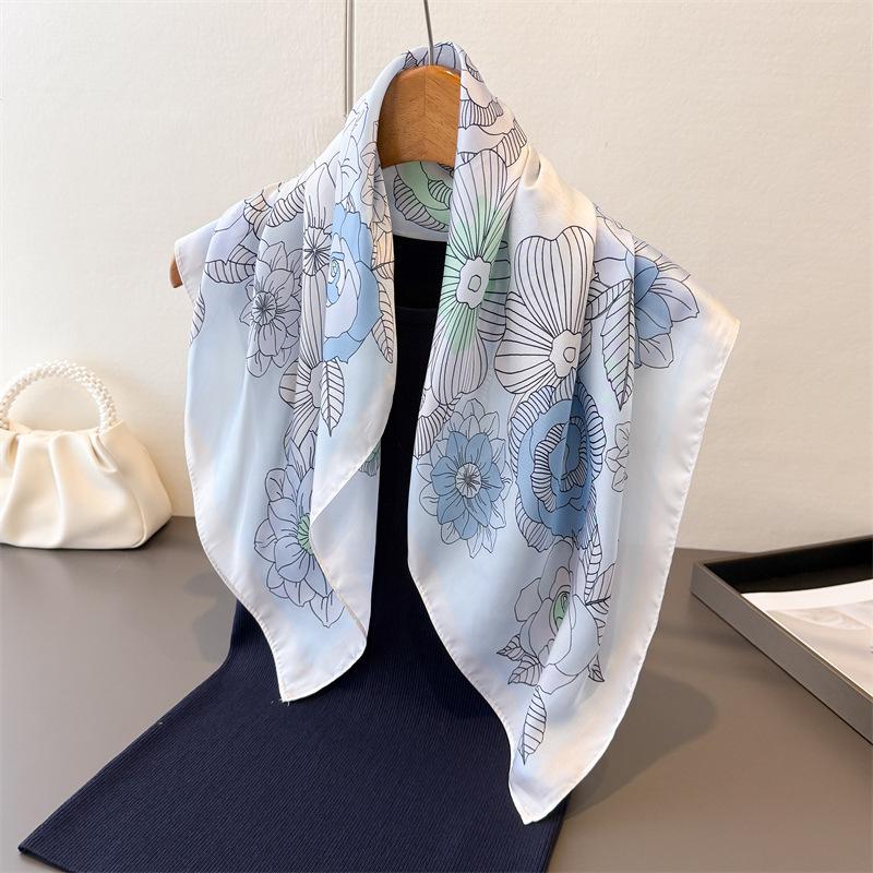 Luxury Floral Print Designer 70Cm Square Silk Women's Scarf Spring Summer Satin Scarves Shawl Headband Bandana Hijab Wrap