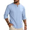 Men's Color Round Neck Long Sleeve Loose Fit Pullover Casual Cotton Linen Top