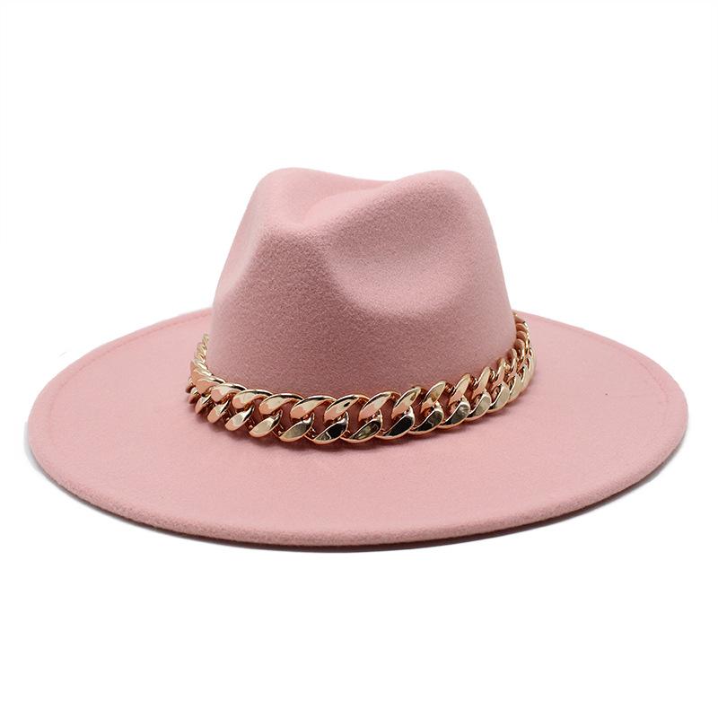 Wind Season Big Eaves Hat Thick Chain Flat Edge Top Hat Men'S And Women'S Woolen Jazz Hat Lmn177