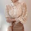 Top Camicette Casual Larghi in Cotone Bianco Pizzo Vintage Blusa Floreale Uncinetto Traforata Camicie da Donna a Manica Lunga Blusas