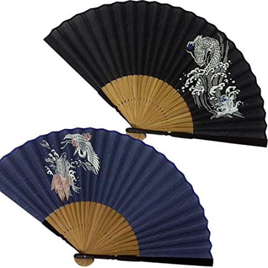 Kimono Folding Discharge Print Linen Dragon [Stylish Iroha] Fan, Style, 90% Cotton, 10% (462 Gate)
