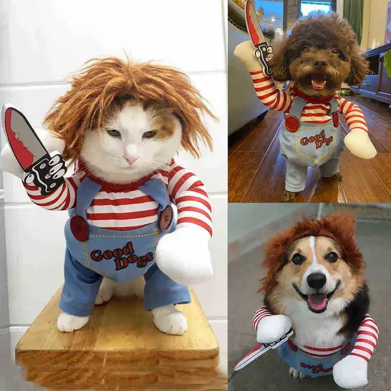 Deadly Doll Pet Costume For Halloween Small Dog Transformer Outfit Pet Role Play Costume For Party Dress Up Funny Pet Clothes