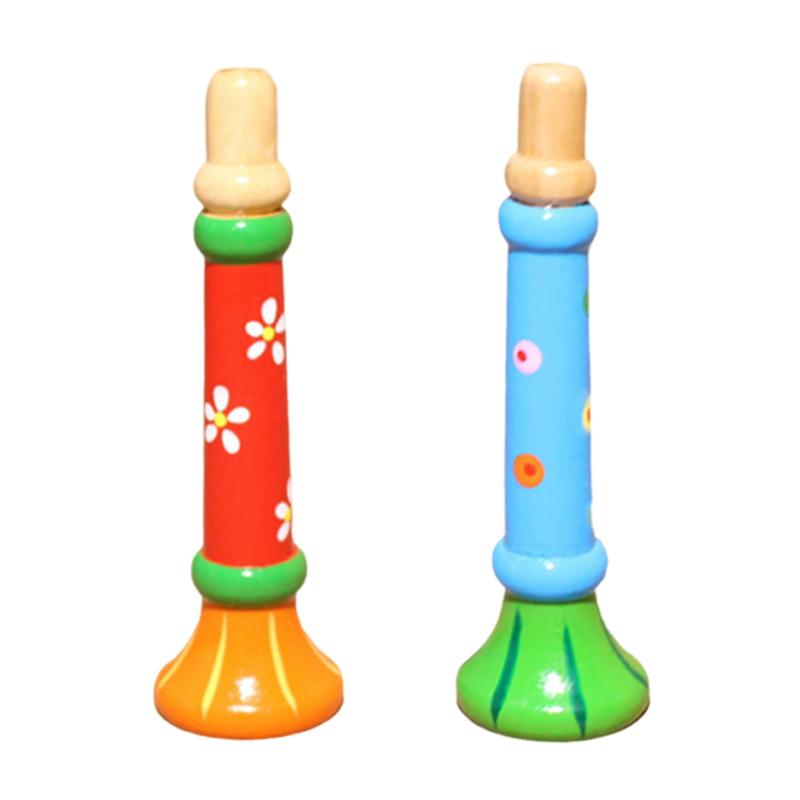 2pcs Children Wooden Trumpet Toy Kids Whistle Horn Musical Instrument Early Educational Montessori Toys Sound Training Games TMZ