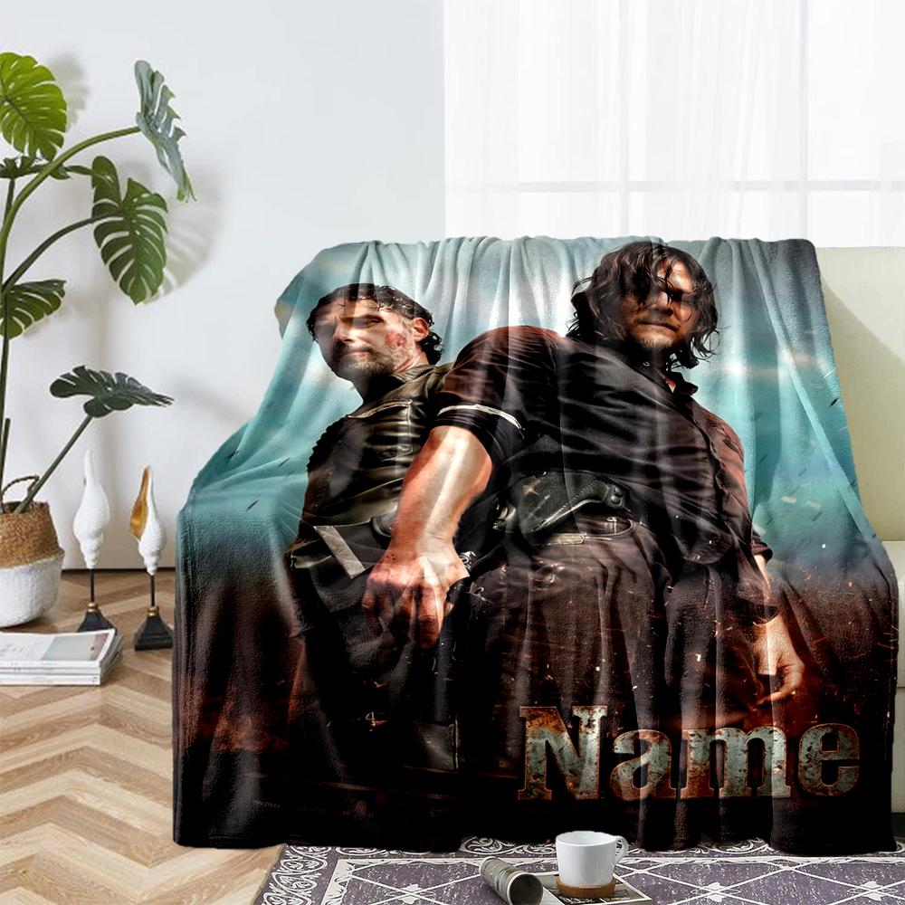 Custom Name Daryl and Rick Theme Printed Blanket - Perfect for Couch, Bed, Travel & Outdoor Use | Machine Washable, Cozy & Durable.