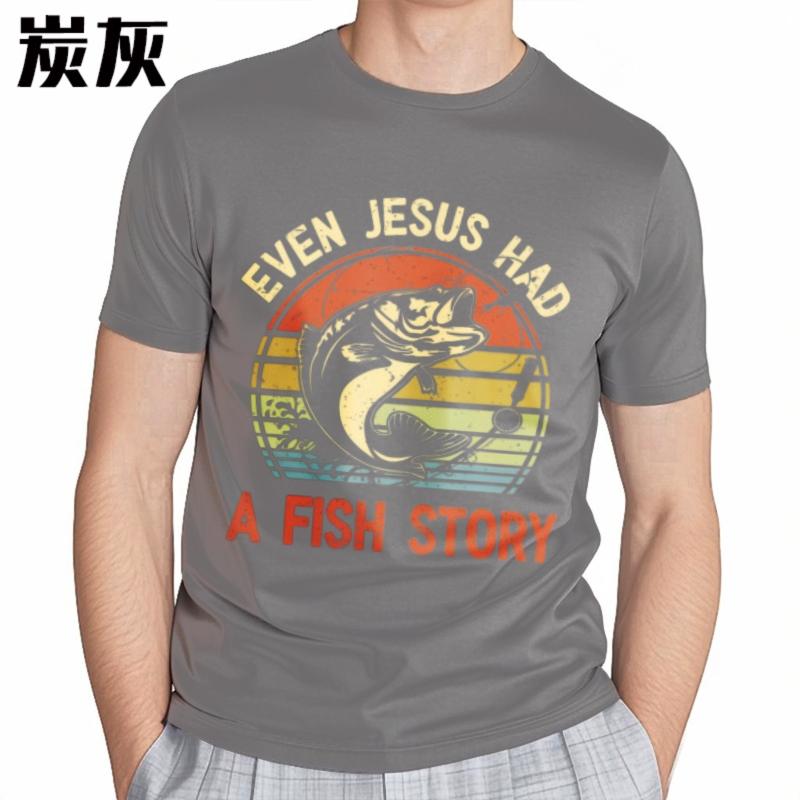 Tshirt For Unisex Breathable For Unisex Short Sleeve T Shirt Streetwear Even Jesus Had A Fish Story Retro For Him Tops Summer Tshirt
