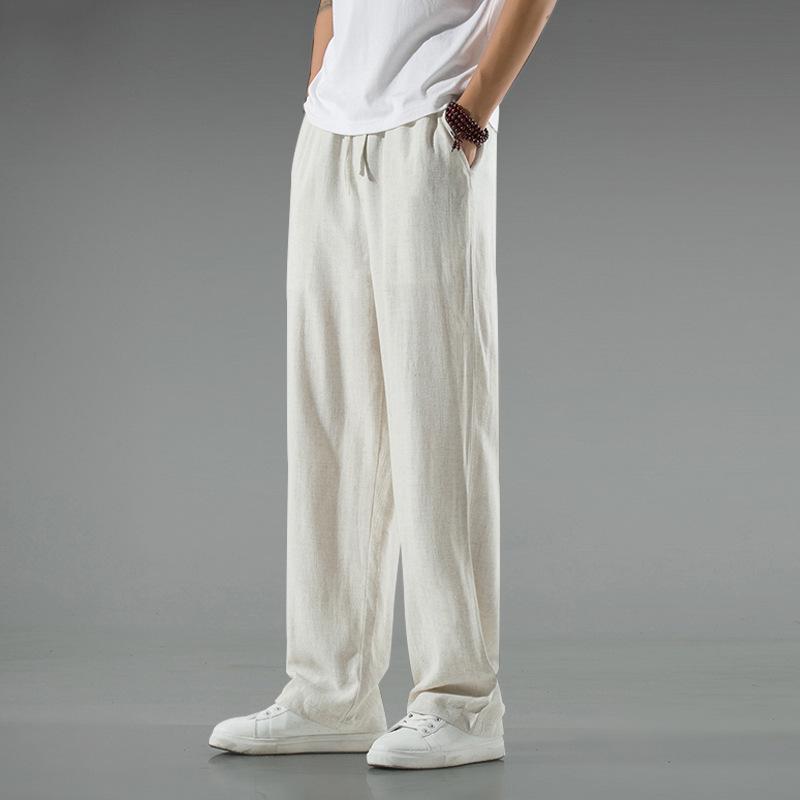 StrideBox Vonsrman Heren Lichte Luxe Linnen Casual Broek - Chinese Stijl, Herfst, Losse Pasvorm, Grote Maat, Rechte Snit 3XL linnen
