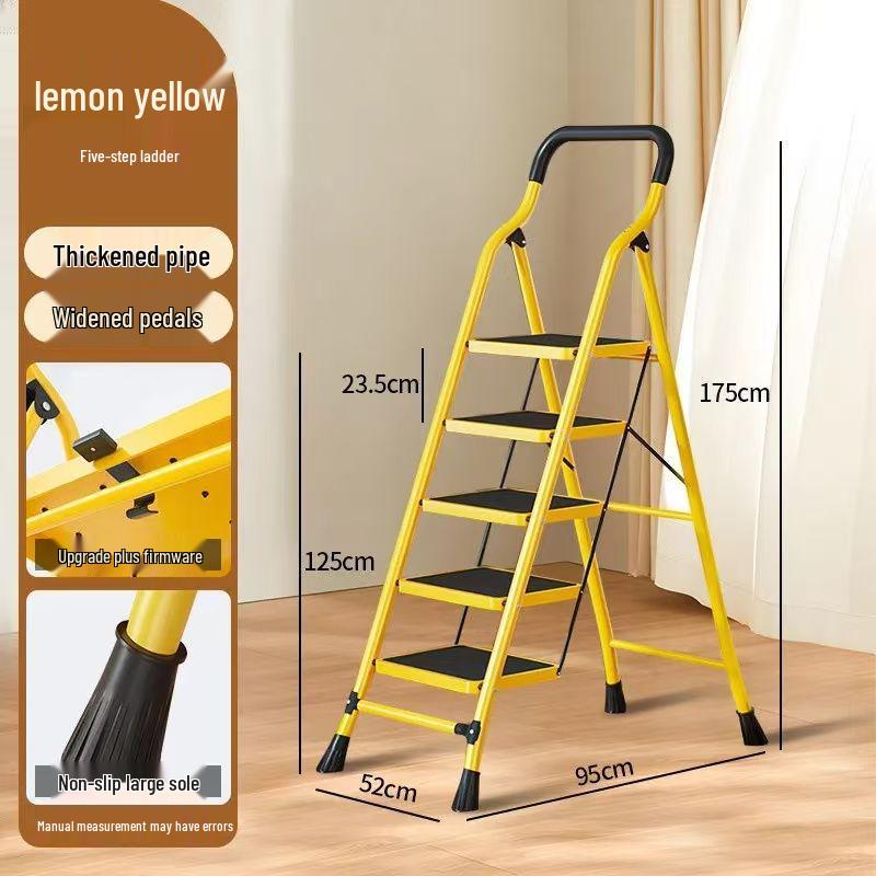 Extra Wide Folding Ladder with Handrails - Portable Indoor Step Ladder for Elderly