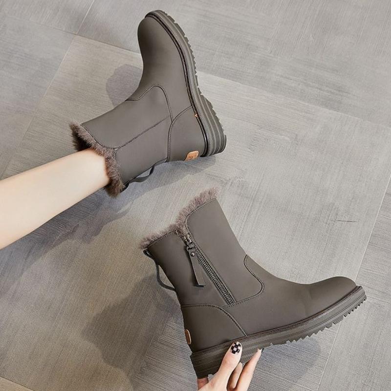Fashion Waterproof Round Toe Winter Ladies Shoes Platform Zipper Leather Women's Snow Boots on Promotion Fashion 2025 Trend Work Booties