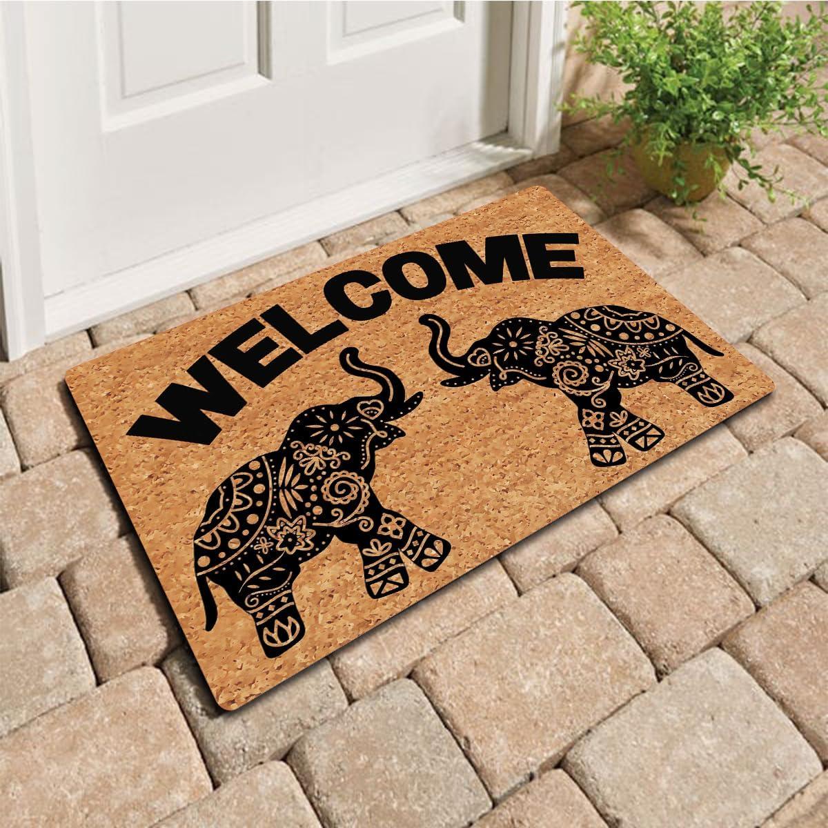 Tapis de bienvenue Grenouille Mignonne Bienvenue Chez Moi Tapis de Sol Animal Dessiné Tapis d'Entrée Intérieur Extérieur pour Salon Cuisine Décor 30x50cm